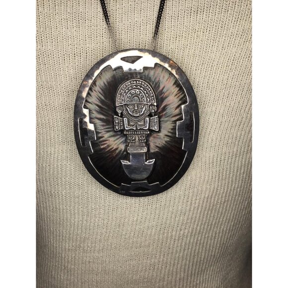 Old Viracocha Sterling Silver and Copper Pendant with SS Chain Peru 26g - Picture 1 of 11